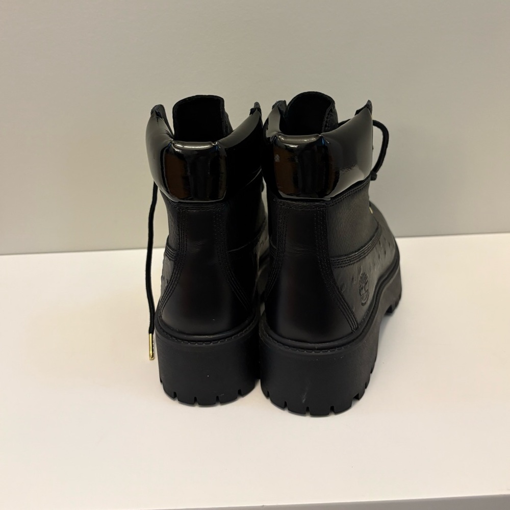 Timberland Luxe Black Platform Boots with Gold Hardware Lug Sole - Picture 3 of 5
